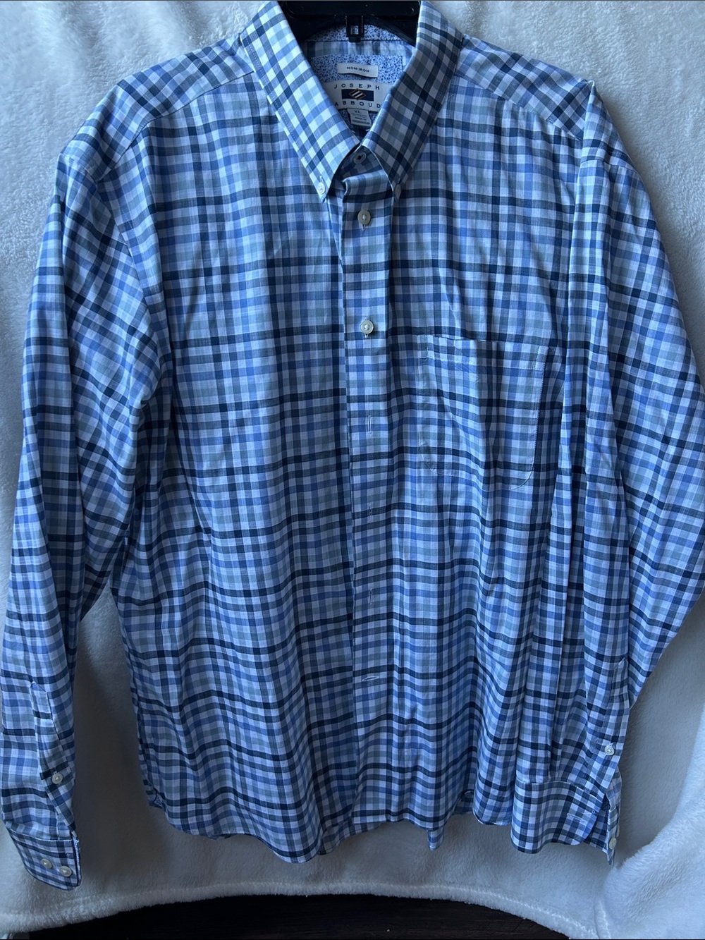 Joseph Abboud no iron Blue and White Plaid long sleeve Dress Shirt